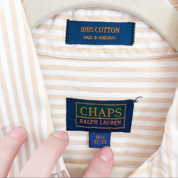 Chaps Yellow and White Striped Button-Up Shirt - Picture 4 of 8